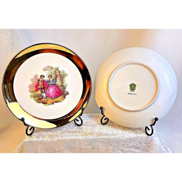 Bavaria Other - 22 K Gold Trim L Parbus Bavaria Germany 2 Plates Fragonard courting couple 6.75"